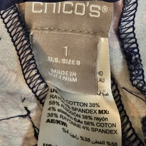 Chico's Navy Blue Floral Rose Print High Rise Ankle Pants Trousers Size 1 -Small - Picture 12 of 14